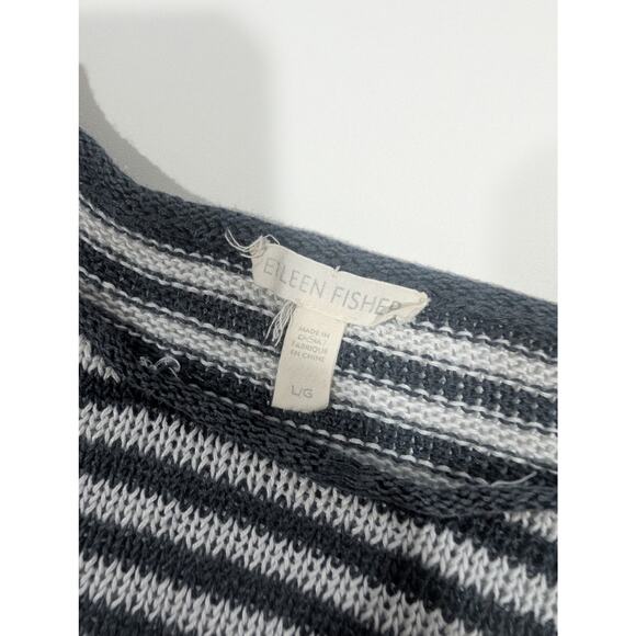 Eileen Fisher Sweater Womens Large Gray Striped Organic Linen Short Sleeve - Picture 5 of 9